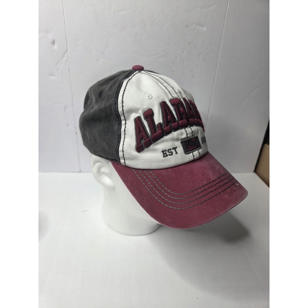 Alabama Crimson Tide Baseball Cap Hat Grey White Crimson Distressed Adjustable